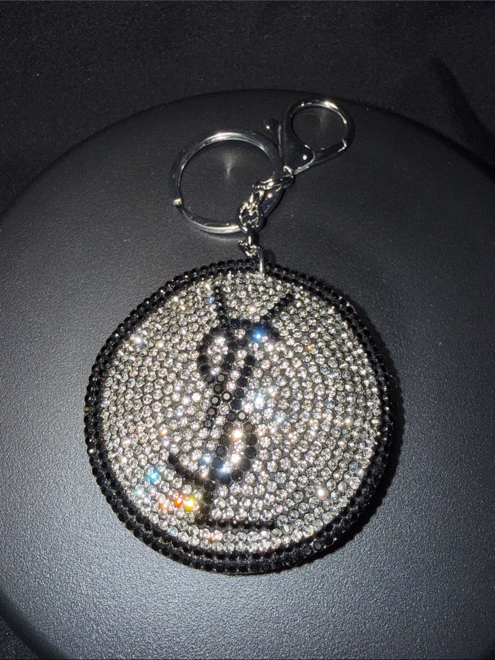Crystal Round Keychain with Black Accent Logo